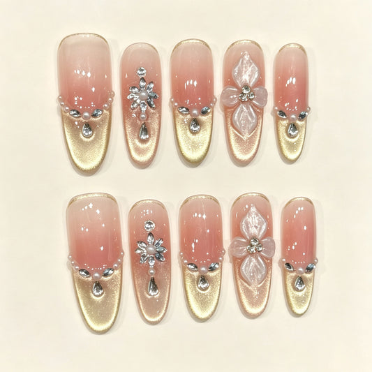 Pink Gild | Long Oval Press‑on Nails