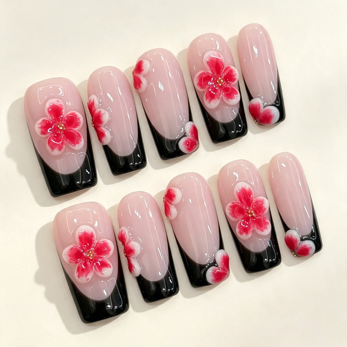 Blush Noir | Long Square Press‑on Nails