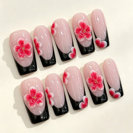 Blush Noir | Long Square Press‑on Nails