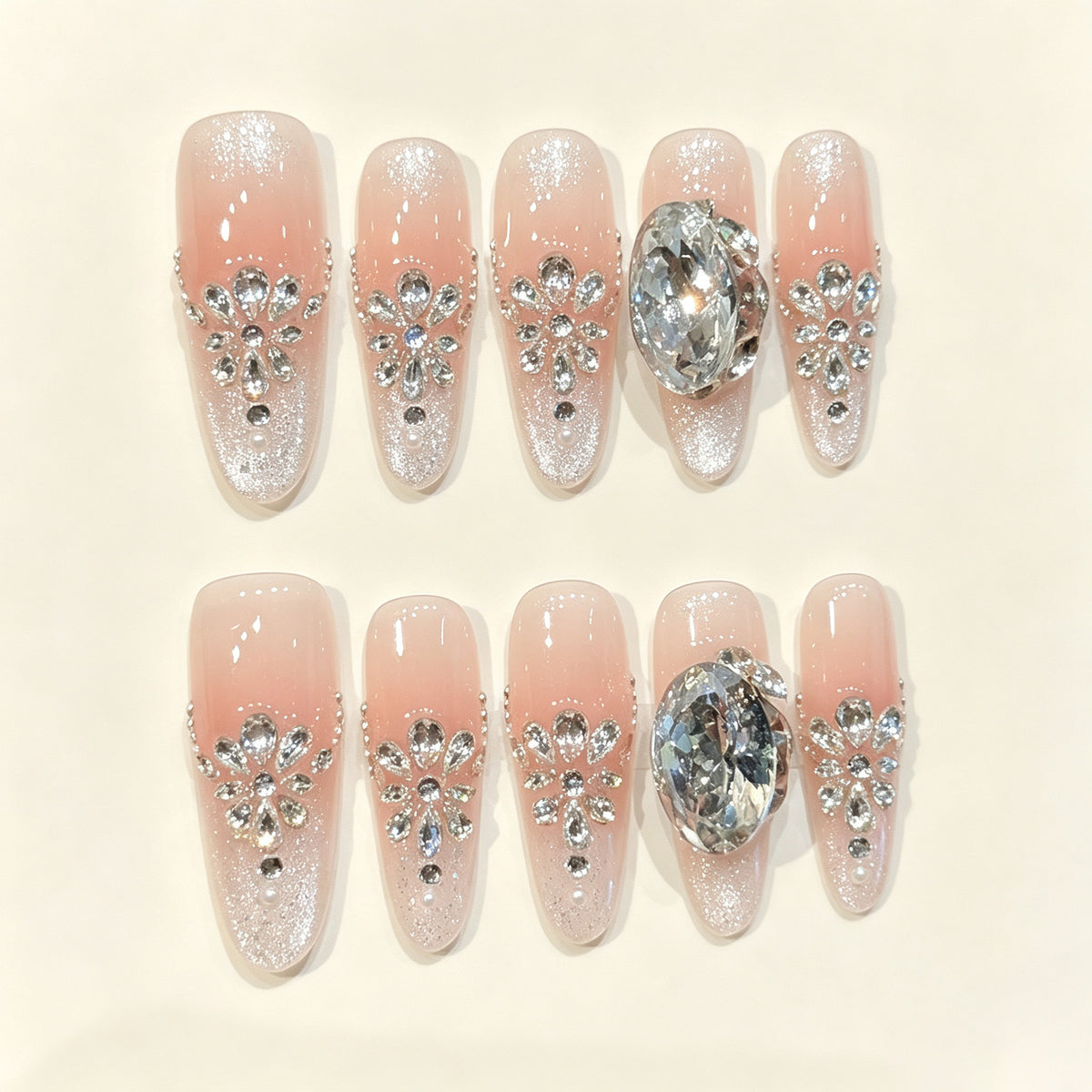 Peach Bling | Long Oval Press‑on Nails