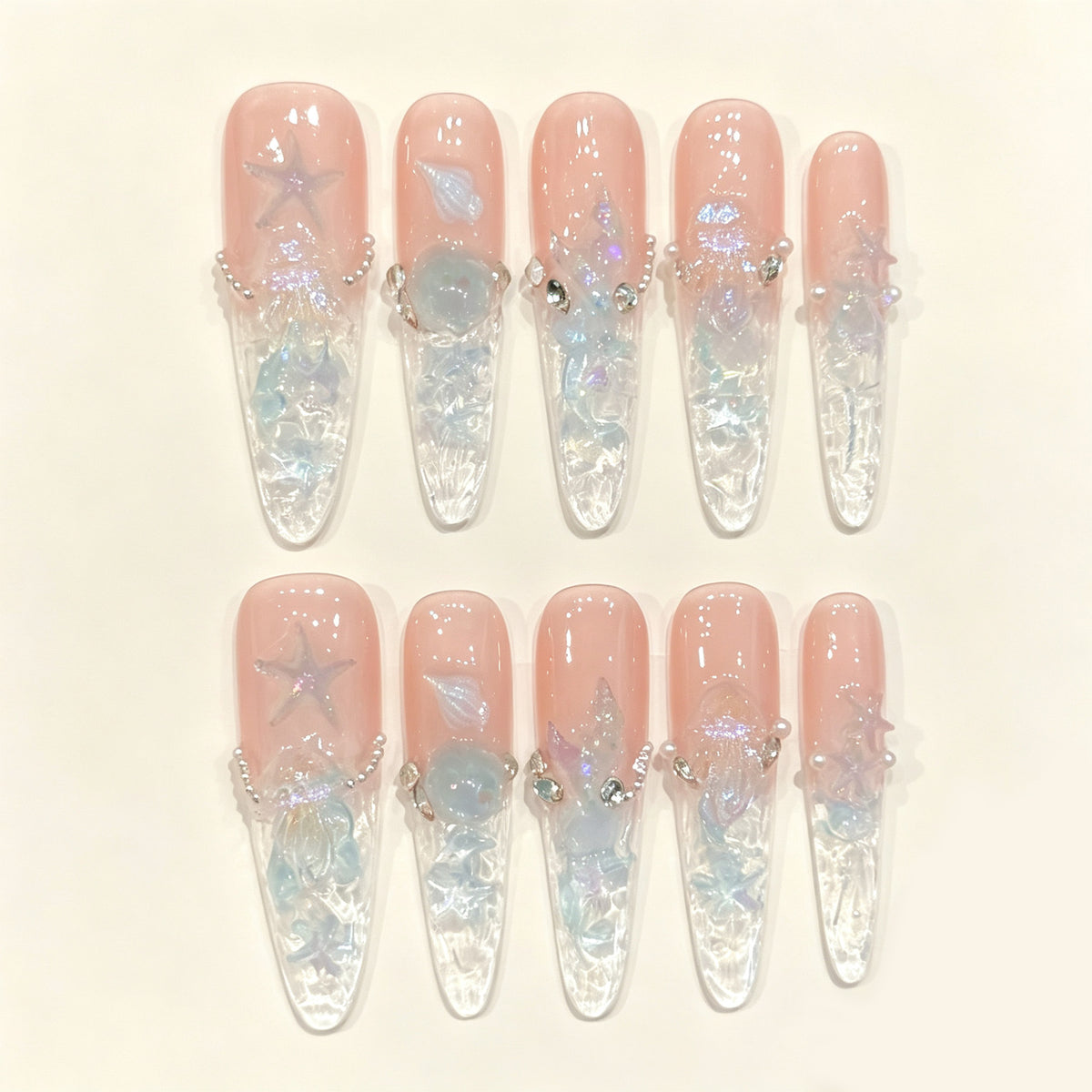 Ocean Frost | Long Stiletto Press‑on Nails