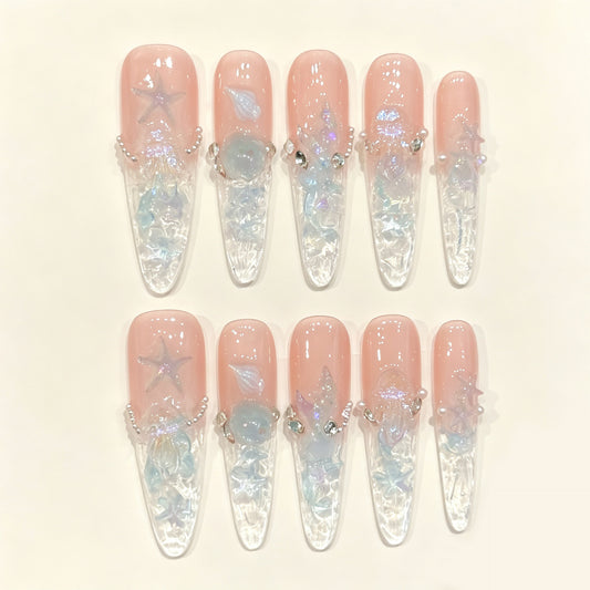 Ocean Frost | Long Stiletto Press‑on Nails