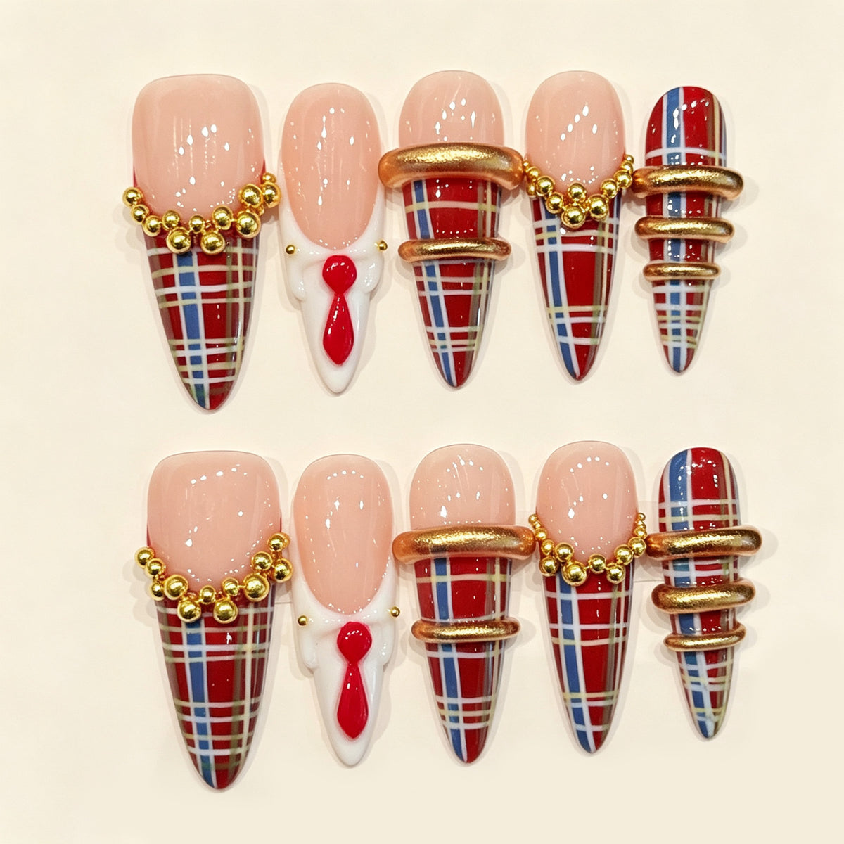 Preppy Ruby | Long Stiletto Press‑on Nails