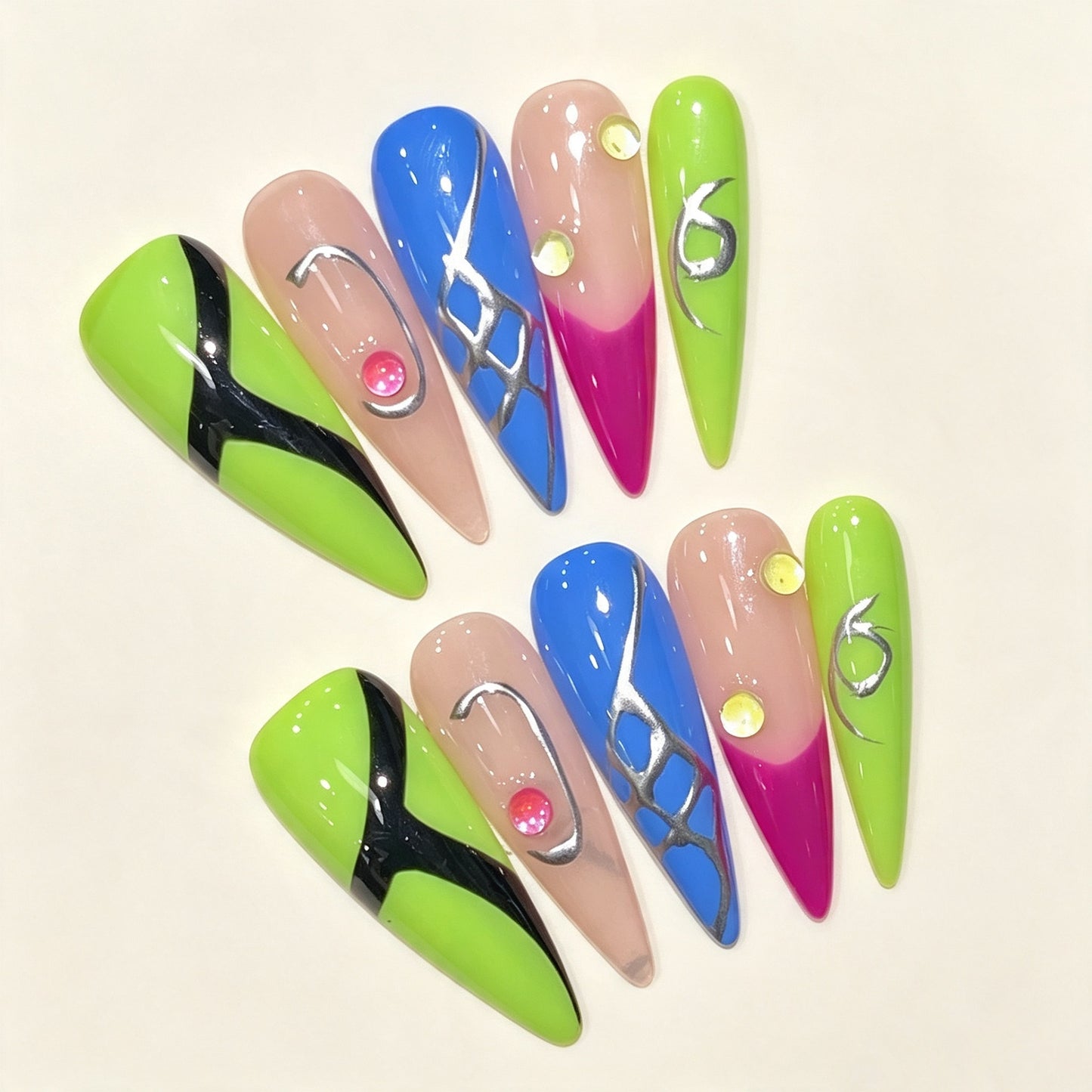 Neon Verse | Long Stiletto Press‑on Nails