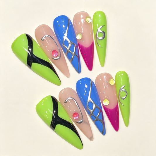 Neon Verse | Long Stiletto Press‑on Nails