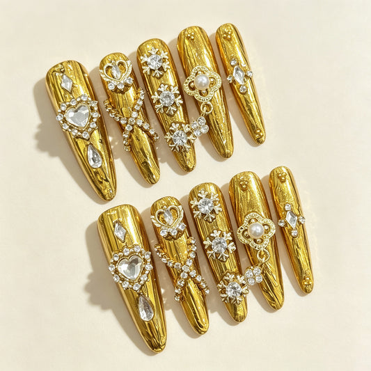 Giana Gold | Long Stiletto Press‑on Nails