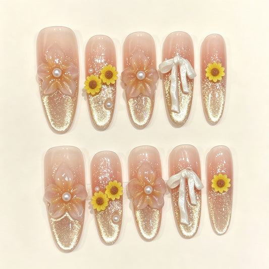 Honey Sun | Long Oval Press‑on Nails