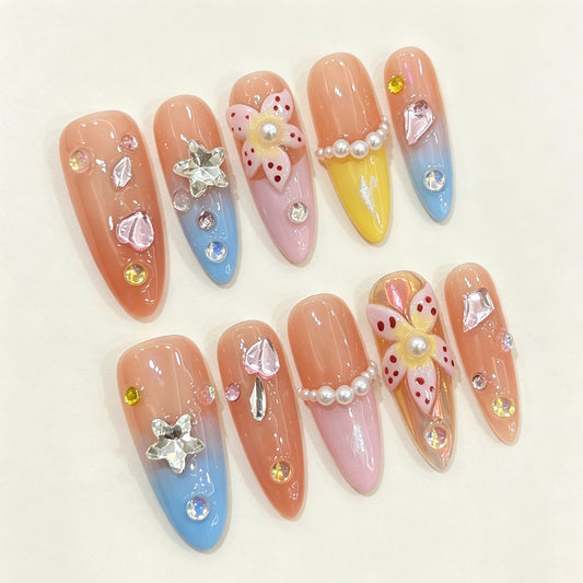 Nessa Tropic | Long Almond Press‑on Nails