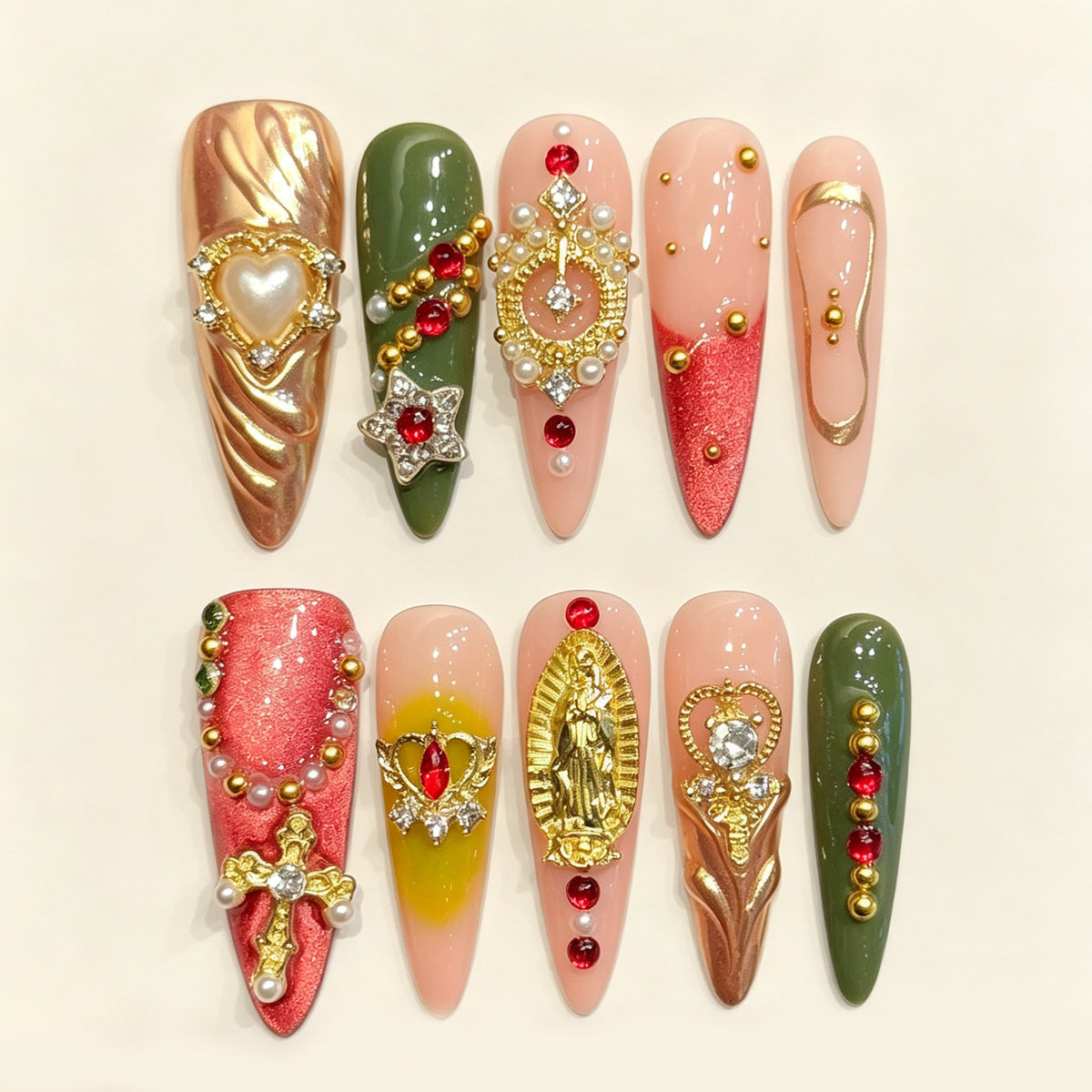 Gilded Ora | Long Teardrop Press‑on Nails