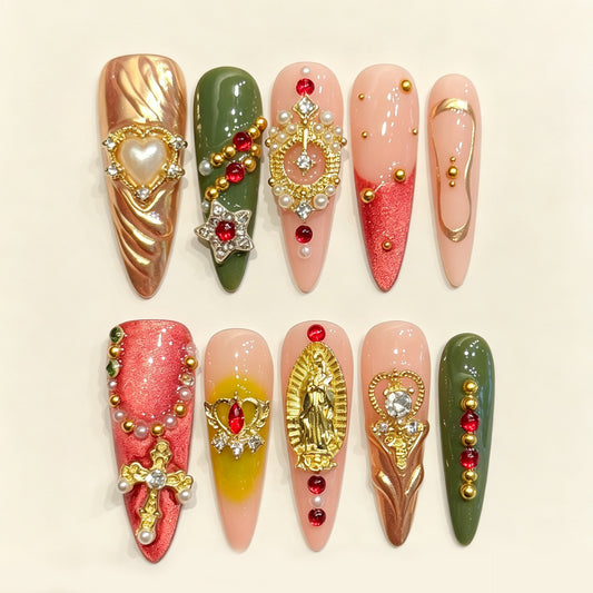 Gilded Ora | Long Teardrop Press‑on Nails