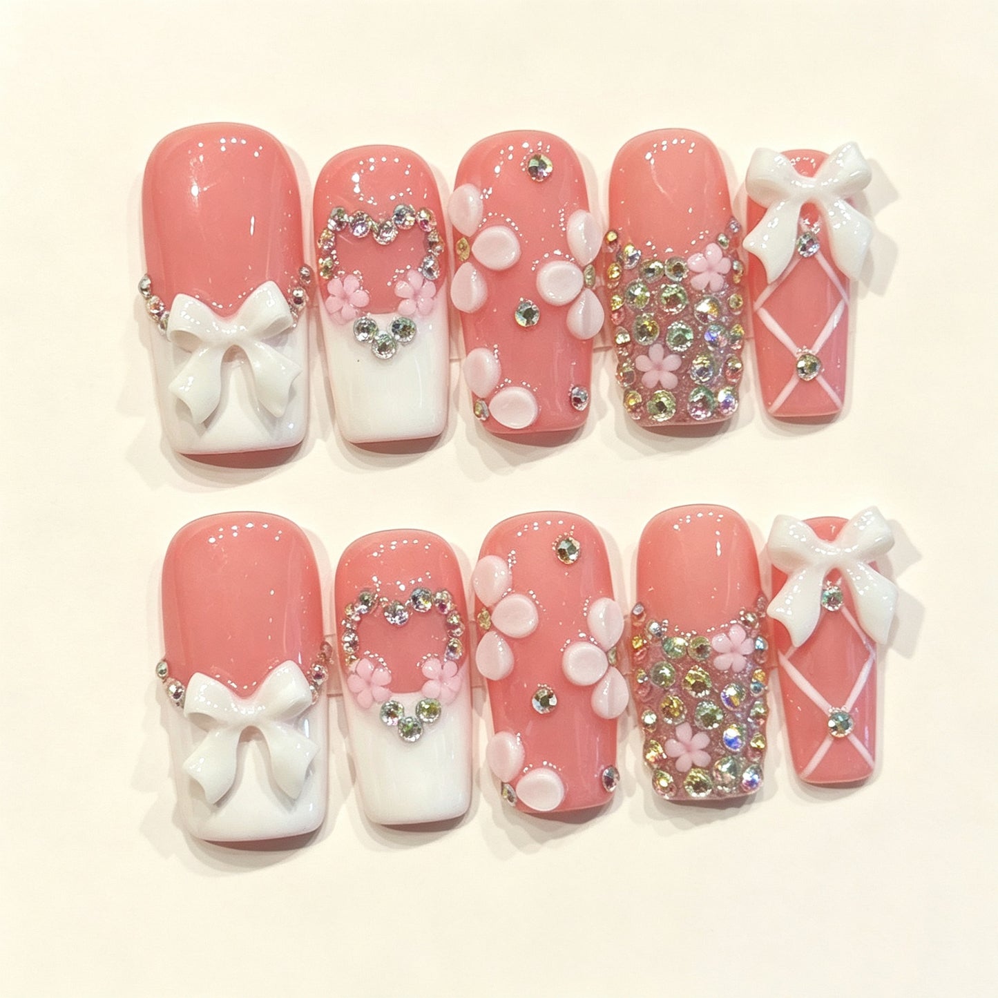 Peach Charm | Long Square Press‑on Nails
