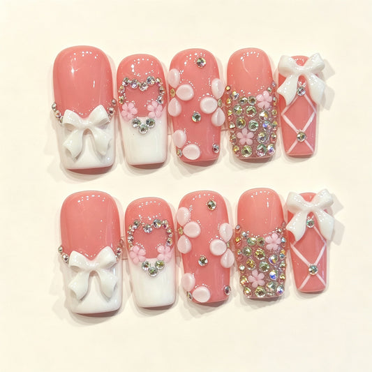 Peach Charm | Long Square Press‑on Nails