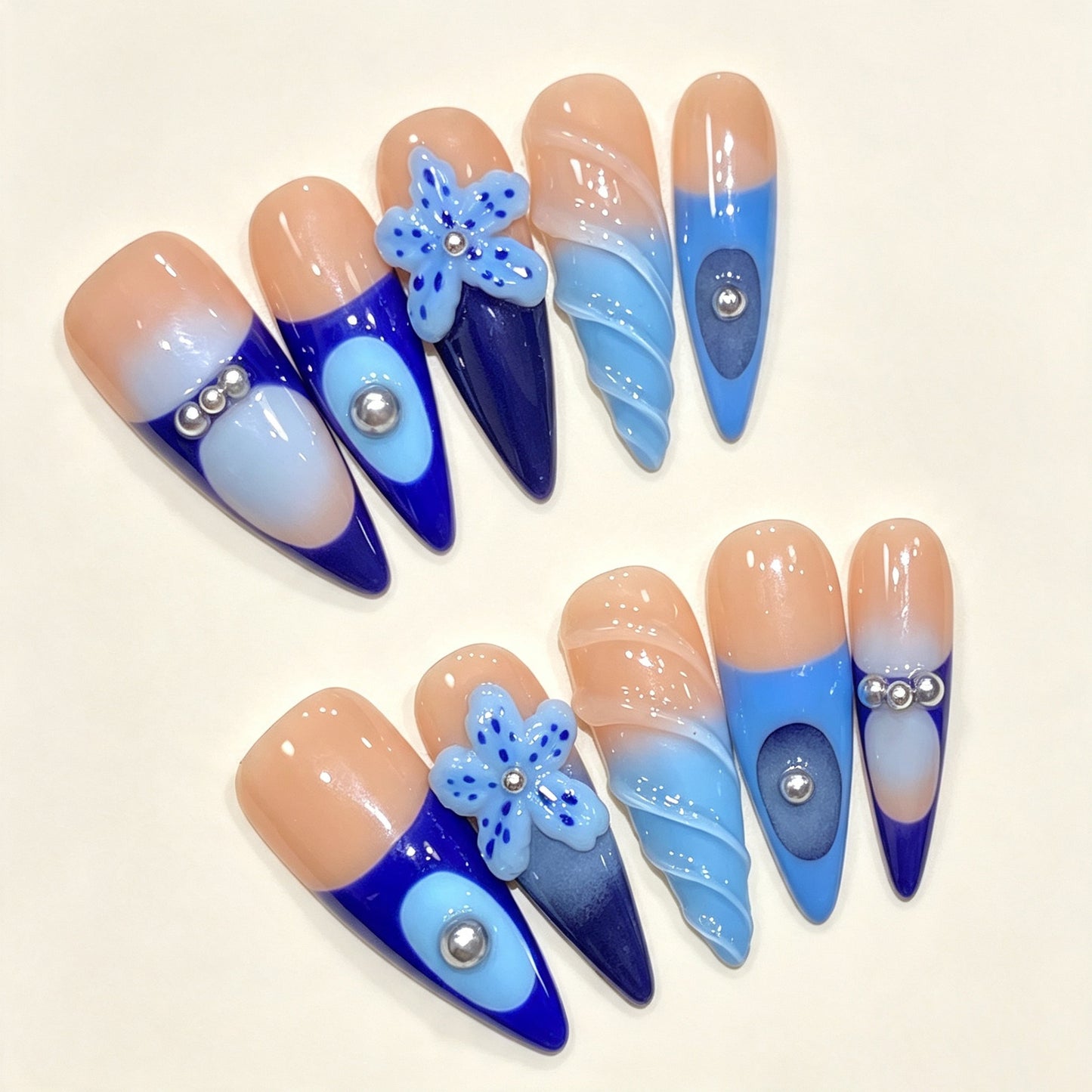 Azure Tide | Long Stiletto Press‑on Nails