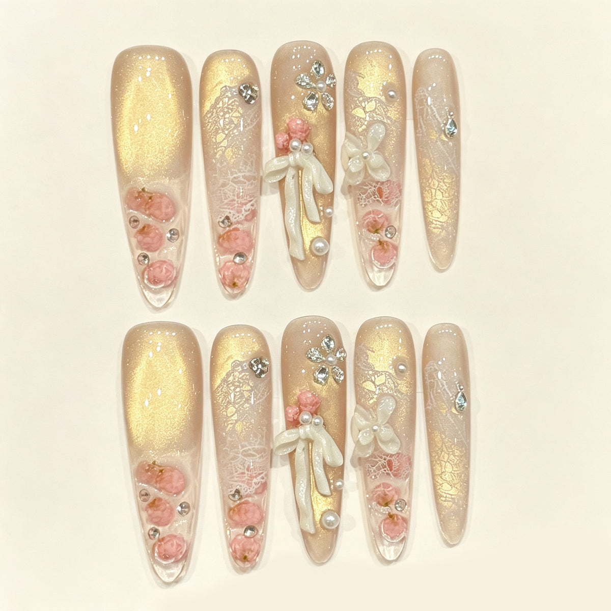 Cream Shimmer | Extra Long Stiletto Press‑on Nails