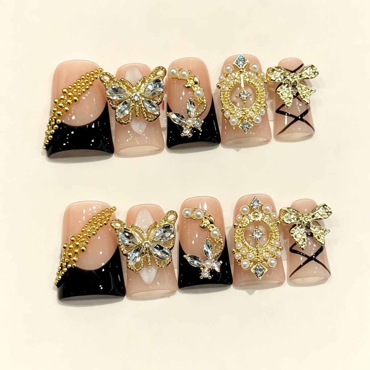 Noir Gilded Butterfly | Short Duck Press‑on Nails