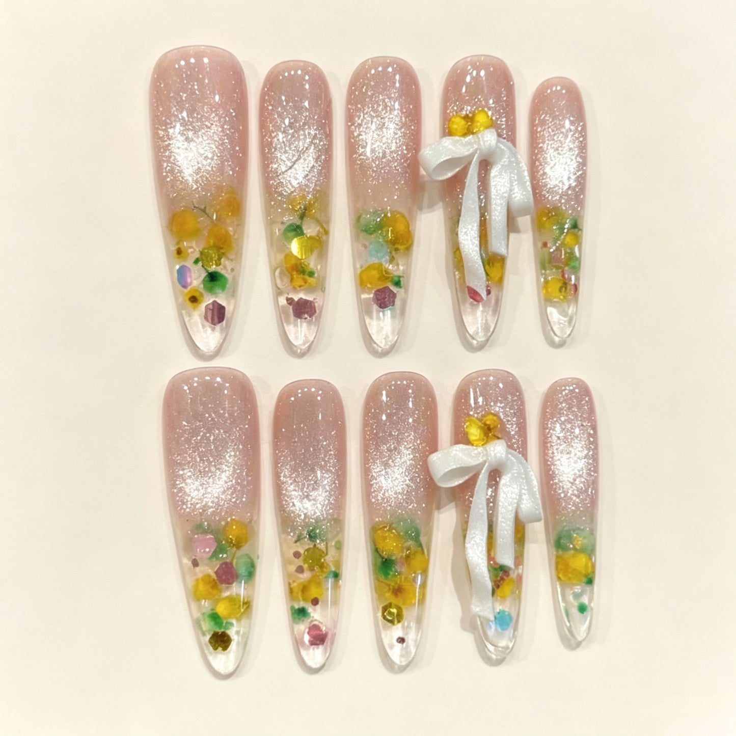 Petal Glow | Long Stiletto Press‑on Nails