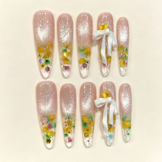 Petal Glow | Long Stiletto Press‑on Nails