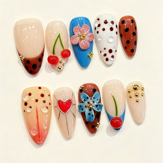 Cherry Pop | Medium Almond Press‑on Nails