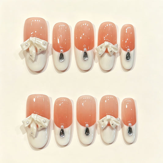 Peach Glow | Medium Oval Press‑on Nails