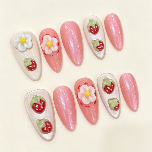 Coral Nectar | Medium Almond Press‑on Nails