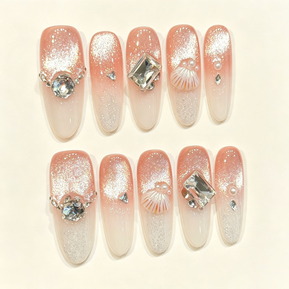 Rose Shine | Long Almond Press‑on Nails