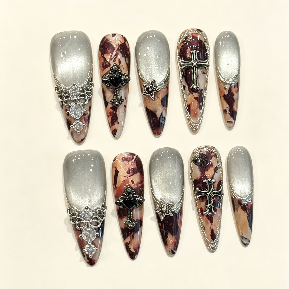 Ash Crest | Long Stiletto Press‑on Nails