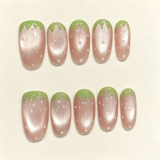 Cream Berry Tip | Short Oval Press‑on Nails