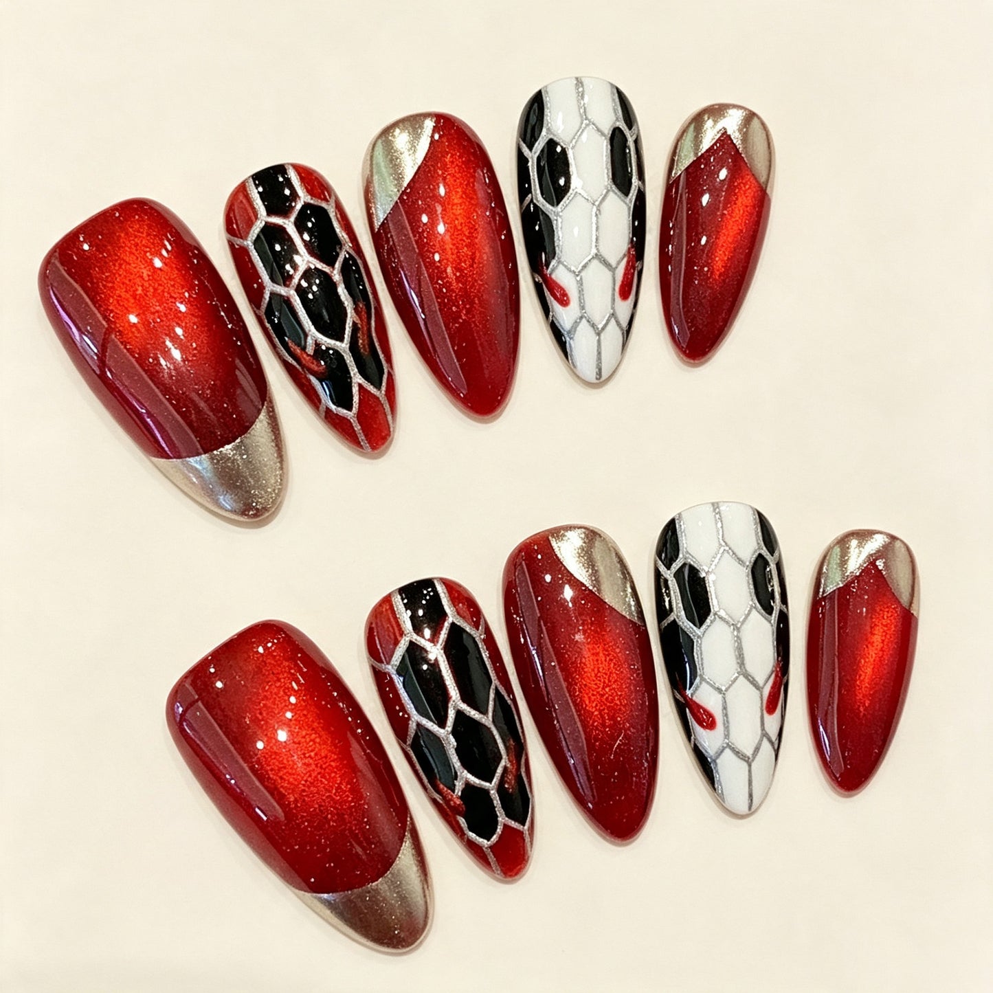 Scarlet Viper | Long Almond Press‑on Nails