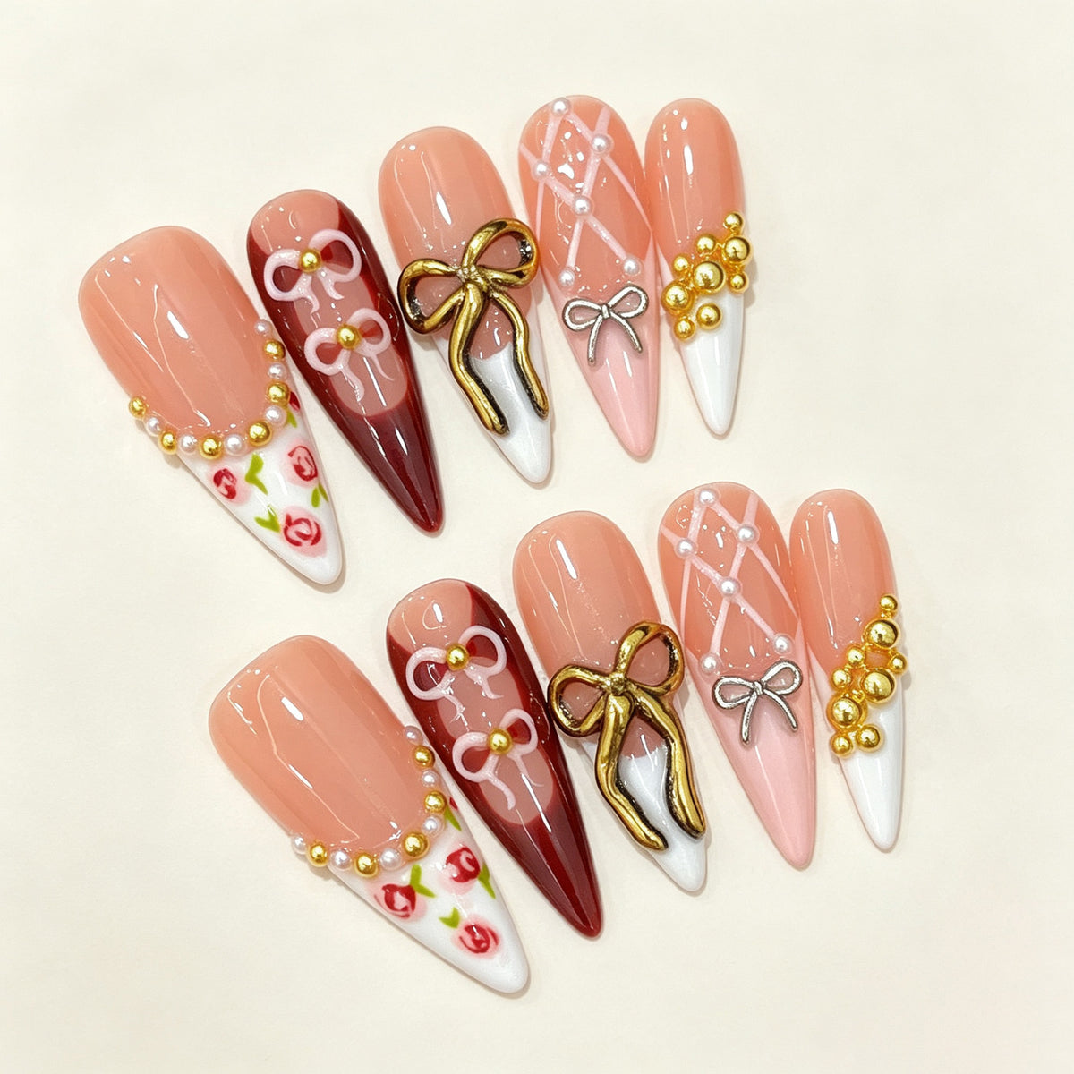 Carine Bow | Long Stiletto Press‑on Nails
